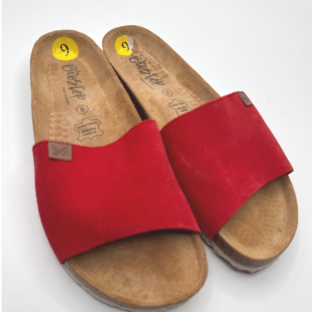 BioStep Red Suede Slide Sandals one strap Leather Footbed Womens 9